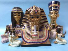 A set of four Edoardo Tasca Egyptian figures and three large Egyptian busts on plinths