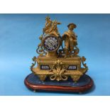 A French mantle clock with 8 day movement, enamelled painted dial, stamped PH Mourey 78, 37cm