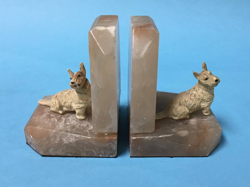 A pair of alabaster and cold cast mounted 'Scottie dog' book ends - Image 2 of 2