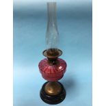 An oil lamp with cranberry reservoir