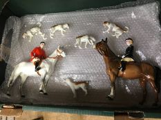 Box of damaged Beswick horse and hounds