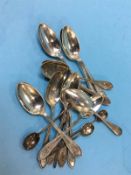 A bag of silver spoons, weight 11oz/358 gram