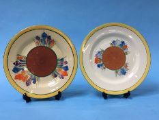 Two pottery Clarice Cliff 'Bizarre' crocus pattern plates, 26cm diameter