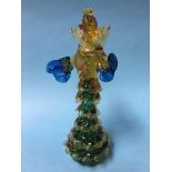 A Murano glass figure of a lady wearing a crinoline dress in blue, green and amber, signed G.