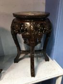 Oriental carved occasional table with inset marble top