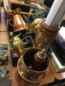 Brassware, large pottery vase, copper etc.