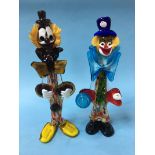 Two tall Murano glass clowns, 45cm and 43cm height
