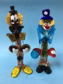 Two tall Murano glass clowns, 45cm and 43cm height