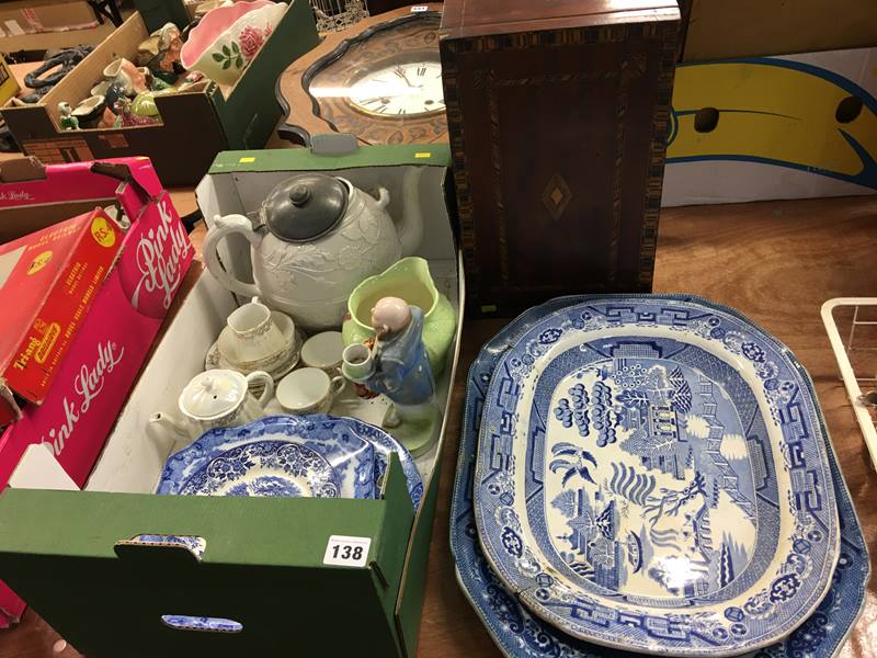 Box of china, two meat plates etc.