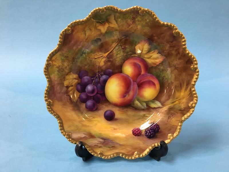 A Royal Worcester plate, decorated by H.H. Price, decorated with blackberries, grapes and peaches, - Image 2 of 2