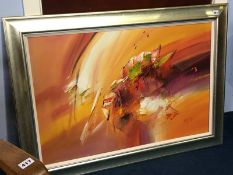 20th century modern oil on canvas, signed Wilkinson, 'Abstract', 60 x 92cm