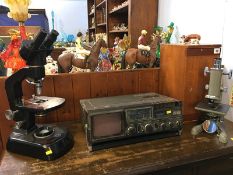 A Beck microscope, a Watson microscope and Bush radio/TV