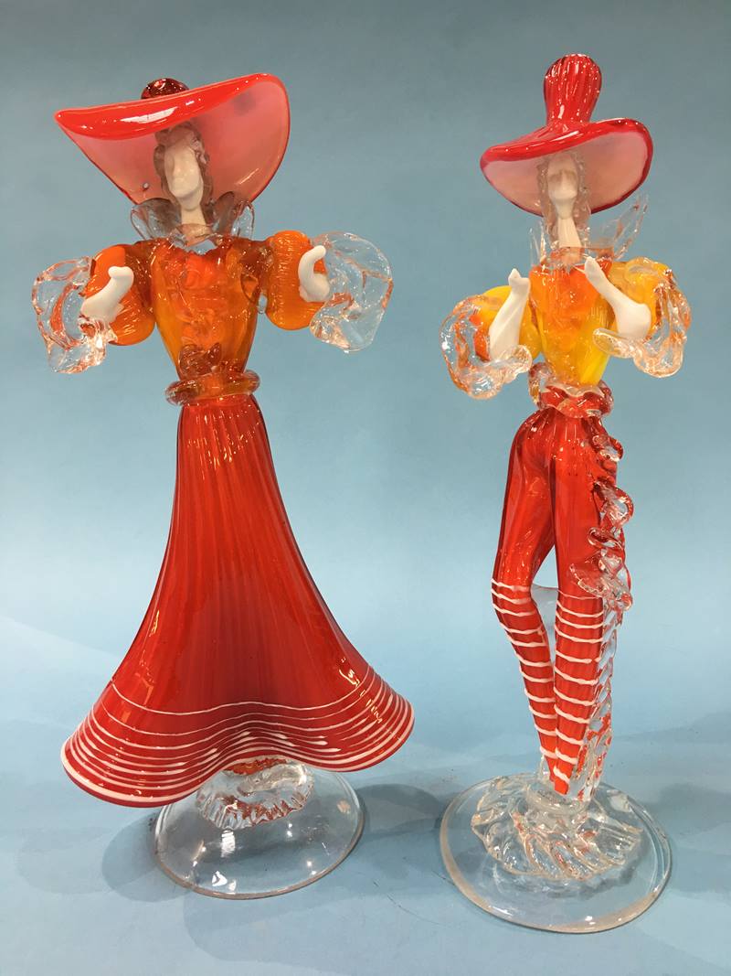 A pair of Murano glass figures in red, white and orange, 38cm height - Image 2 of 2