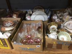 Six boxes of assorted, glass and tea china