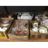 Six boxes of assorted, glass and tea china