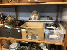 Four boxes of assorted, brass, plates, pictures etc.