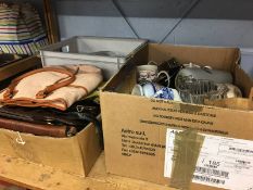 Three boxes, including handbags, assorted china etc.