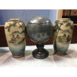 Pair satsuma vases and a tea caddy