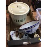 Tray of assorted, including a flour bin
