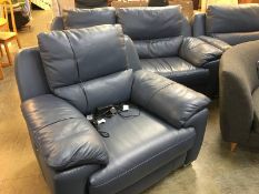 A Harveys blue leather Reid Apsley range, comprising a three seater settee (electric recliner), a