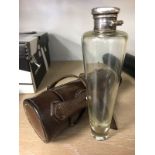 Silver top stirrup flask and holder