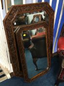 Large carved oak mirror and a smaller mirror