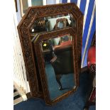 Large carved oak mirror and a smaller mirror