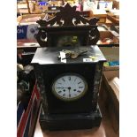 Two slate mantle clocks and one other