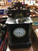 Two slate mantle clocks and one other