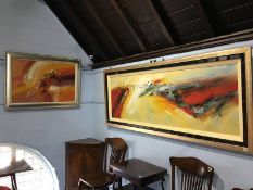 20th century school, oil on canvas, signed Wilkinson, two 'Abstracts', 59cm x 180cm and 60cm x 90cm