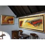 20th century school, oil on canvas, signed Wilkinson, two 'Abstracts', 59cm x 180cm and 60cm x 90cm