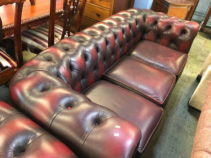 A Chesterfield Oxblood three seater settee and a club chair - Image 3 of 3