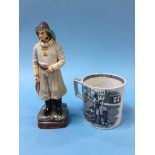 A Wayte and Ridge pottery figure of a fisherman, numbered 135 and a 19th century tankard, 'How's