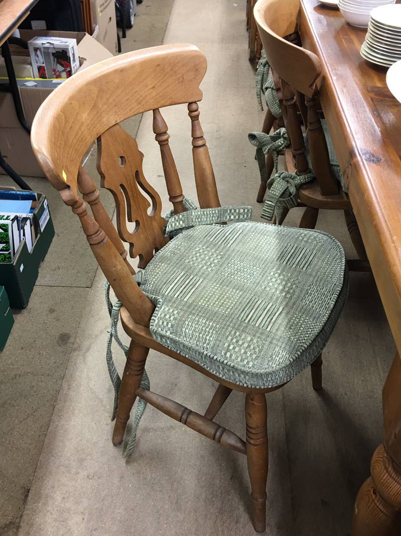 A pine Farmhouse refectory table and six chairs, 212cm length, 90cm wide - Image 3 of 3