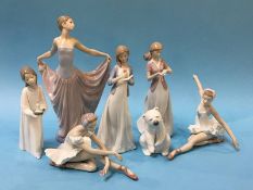 Five Lladro figures and two Nao figures