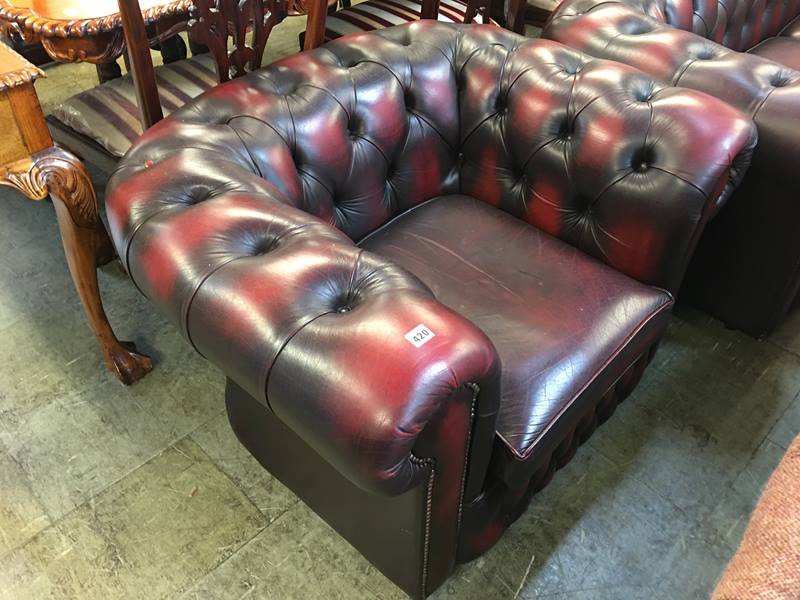 A Chesterfield Oxblood three seater settee and a club chair - Image 2 of 3