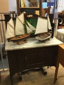 An Edwardian marble top and tiled back washstand and an oak cheval mirror