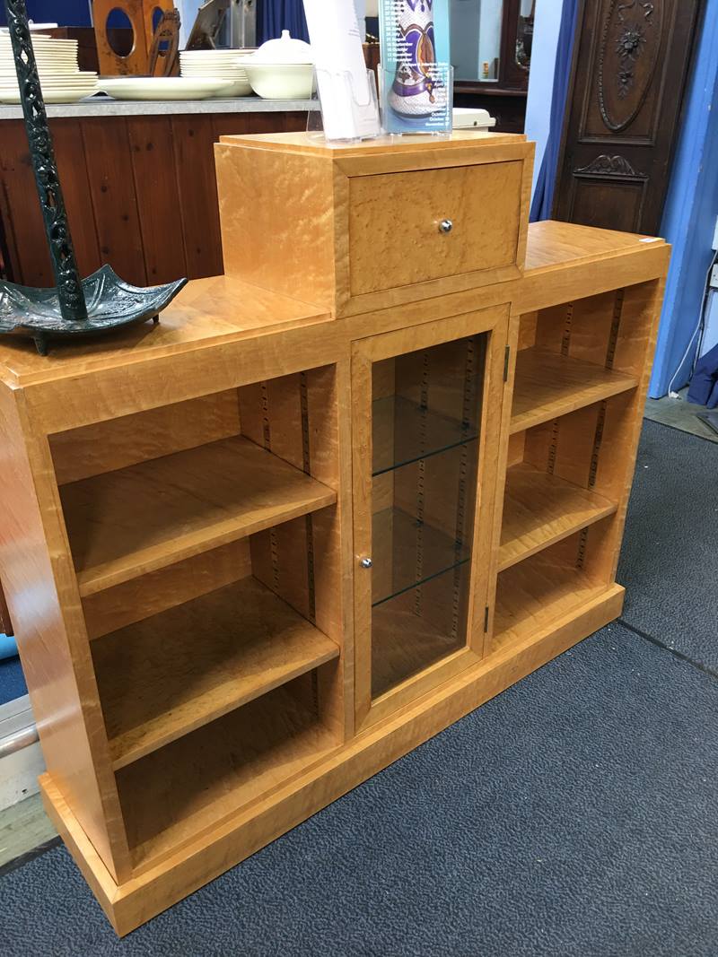 A burr walnut maple Art Deco style bookcase