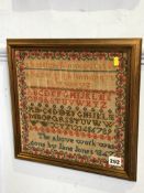 Alphabet sampler by Jane Jones, 1847, 28cm x 29cm