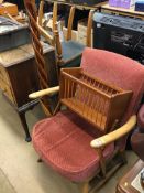 Standard lamp, Ercol armchair and magazine rack