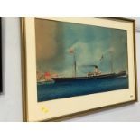 Early 20th century, watercolour, unsigned, 'Steamship 'Ackworth' off Venice', bears label to
