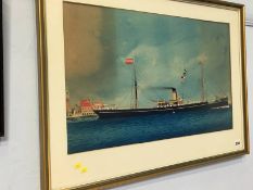 Early 20th century, watercolour, unsigned, 'Steamship 'Ackworth' off Venice', bears label to