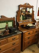 An Edwardian marble top and tiled back washstand and a dressing chest