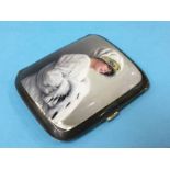 A Continental '935' standard enamelled cigarette case, decorated with a portrait of a lady in