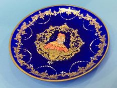 A Murano blue glass circular dish, decorated in enamels, 'Eseguito a Mano'; depicting 'Luigi