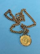 A half sovereign and 9ct mount and necklace, 17.4g total