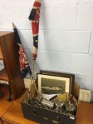 Assorted tankards, flags and ship photographs