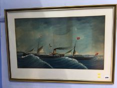 Early 20th century watercolour, unsigned, 'The 'Ackworth' navigating rough seas', bears label to