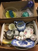 Two boxes of assorted glass and china
