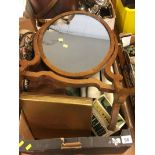 Box of assorted and a mahogany swing mirror